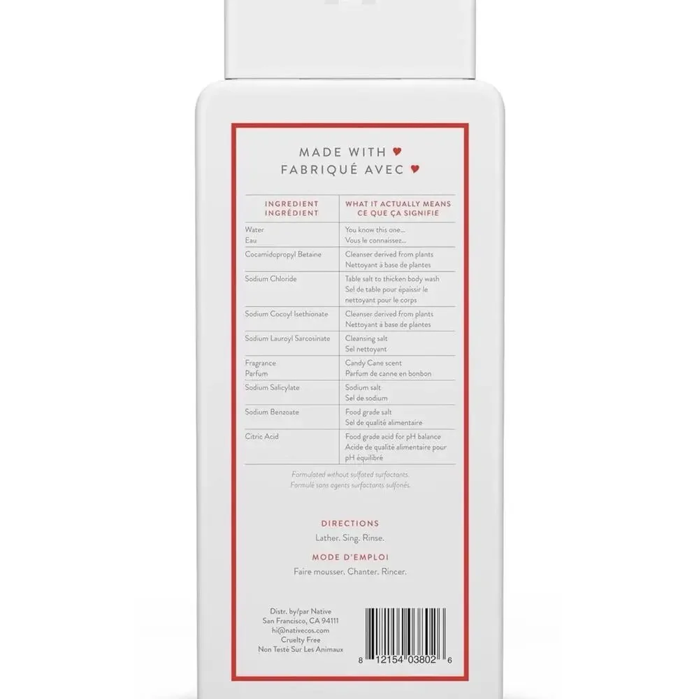 2 X NEW Native Seasonal 18 Ounce Candy Cane Body Wash Clean Ingredients